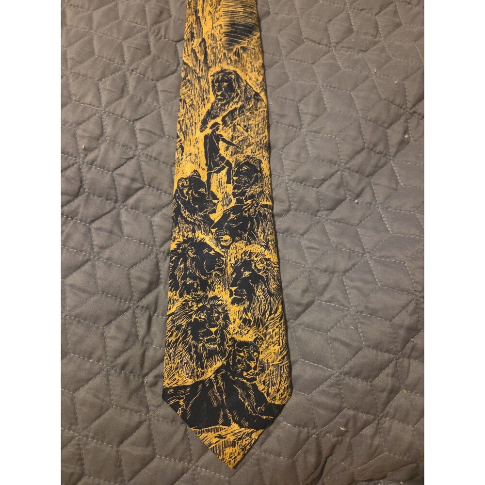 Eagles Wings Lion Necktie Black Gold Wildlife Animal Novelty Mens Tie